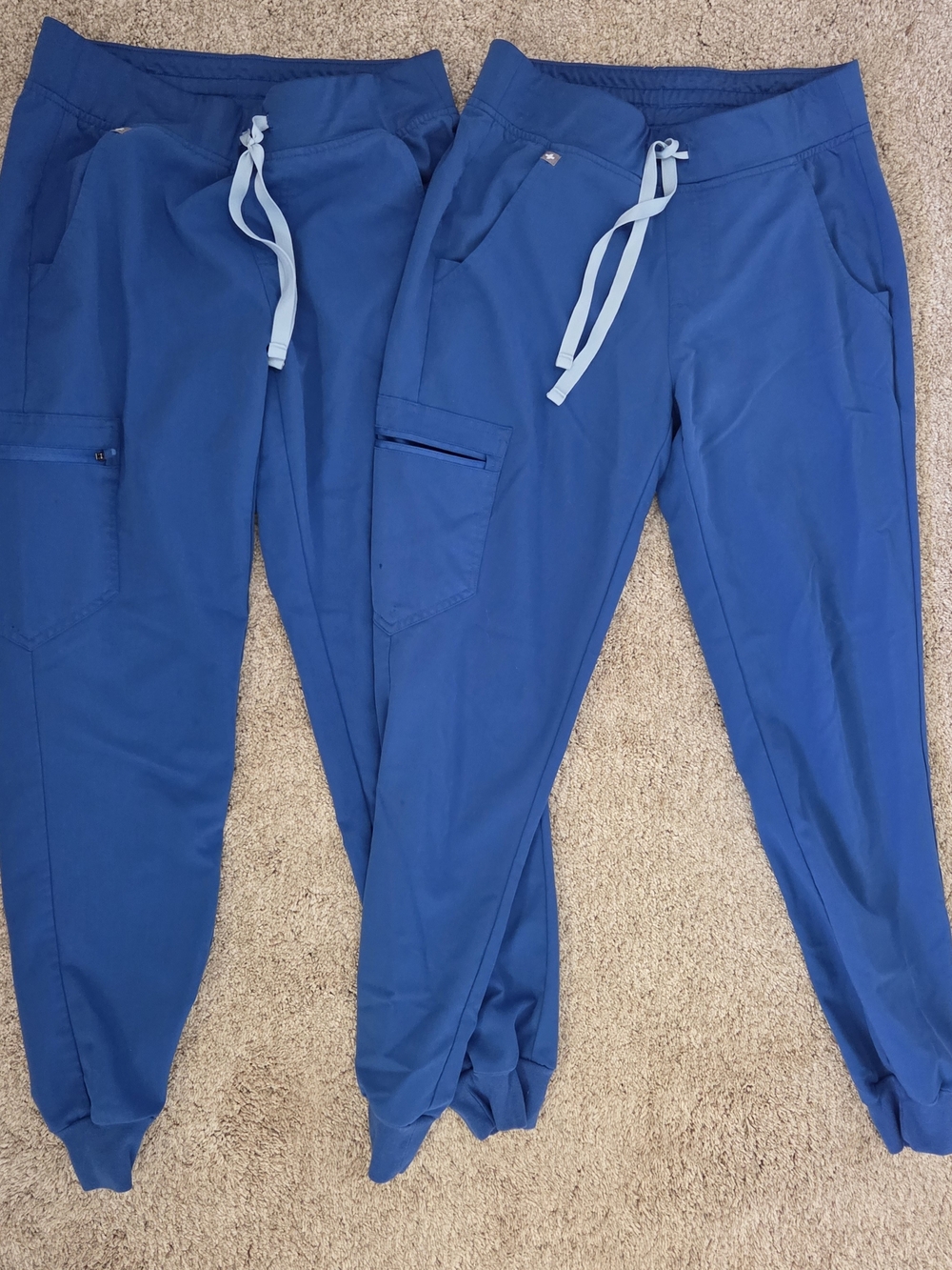 Figs Women's Jogger Scrub Pants in Blue with Light Blue Drawstrings
